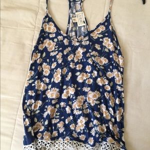 L.A Hearts navy top with sunflowers and lace
